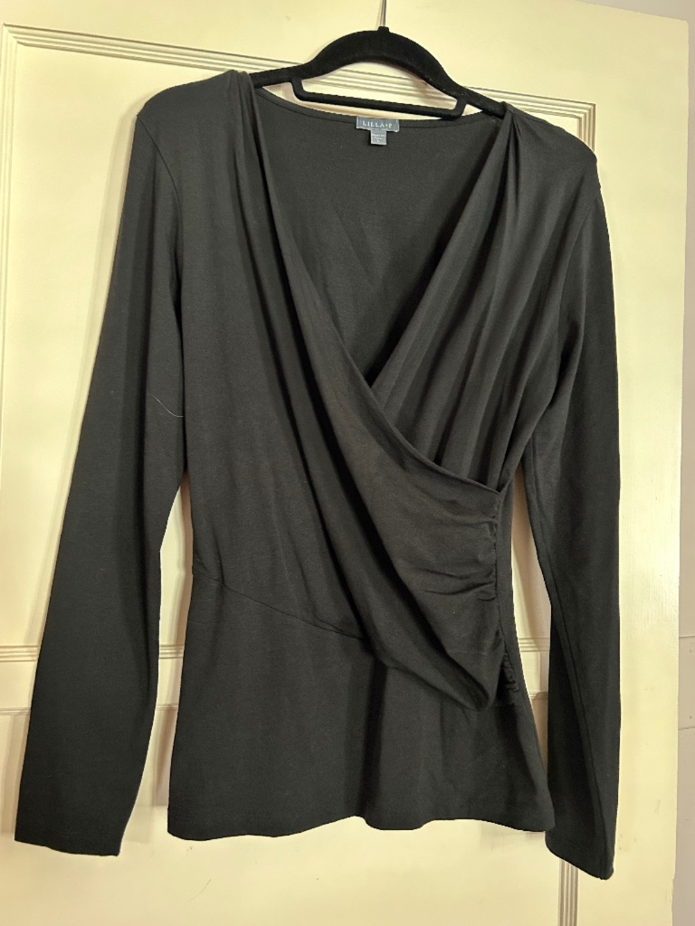 Women’s Lilla P. Large black long sleeve crossover top